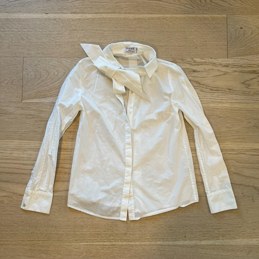 FRAME White Bow Collar Button-Down Poplin Shirt